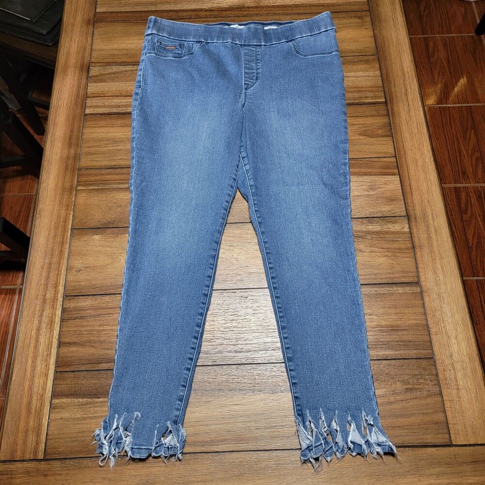 Nine West Heidi Pull-On Skinny Denim Jeans w/ Shredded Hem - Size 16